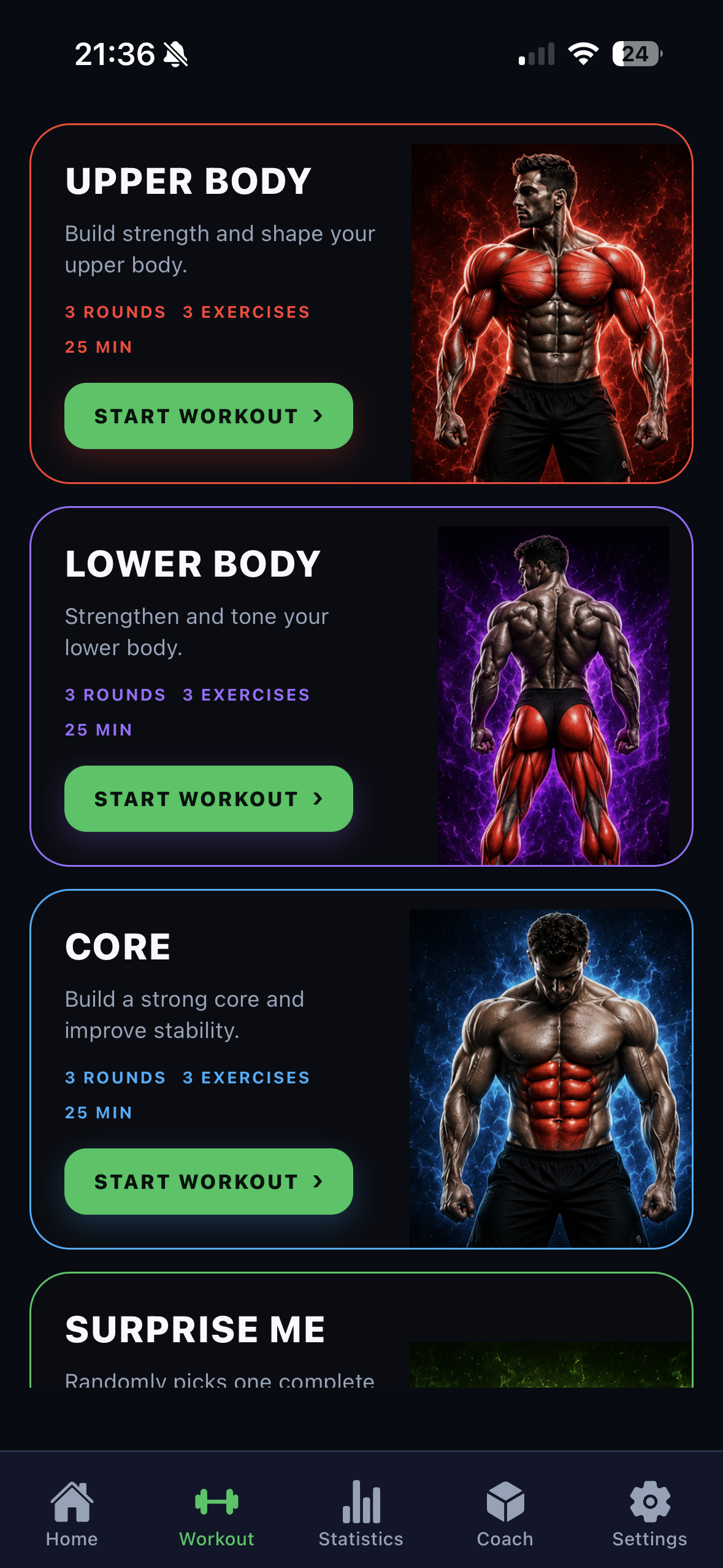 SUMMOTION single workouts app screen