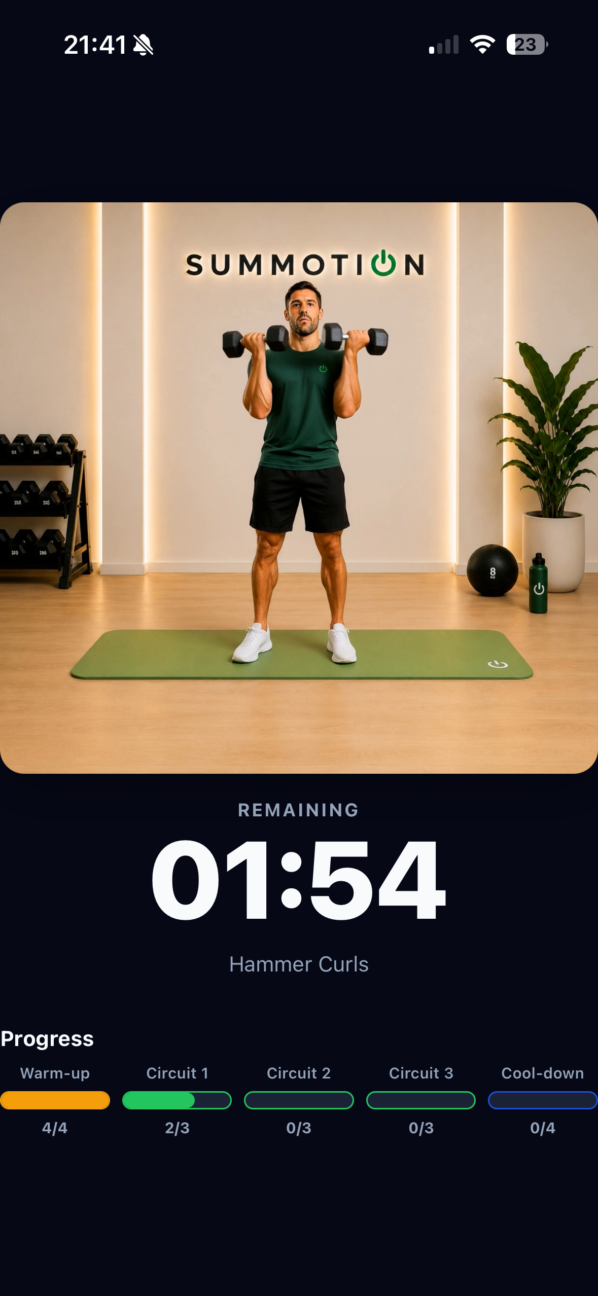 SUMMOTION active workout app screen